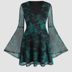 Cider Mesh Green Floral Dress
